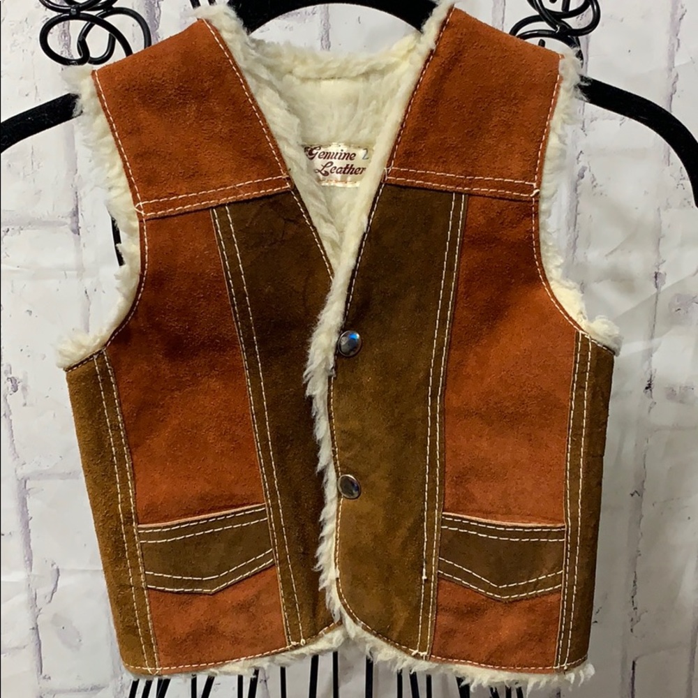 Genuine Leather Suede Vest Faux Fur Lined Boy's